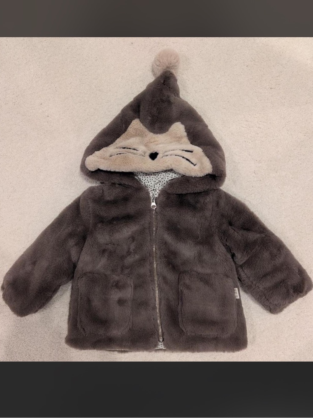 Zara Brown Faux Fur Hooded Kids Coat with Pom Pom